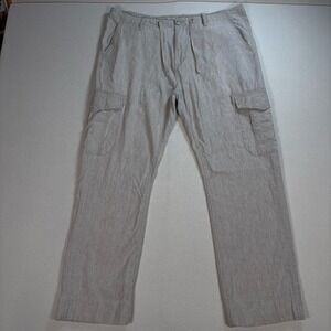 Projek Raw Linen-Cotton Cargo Pants Men's 38x30 Beige Drawstring Resort Vacation